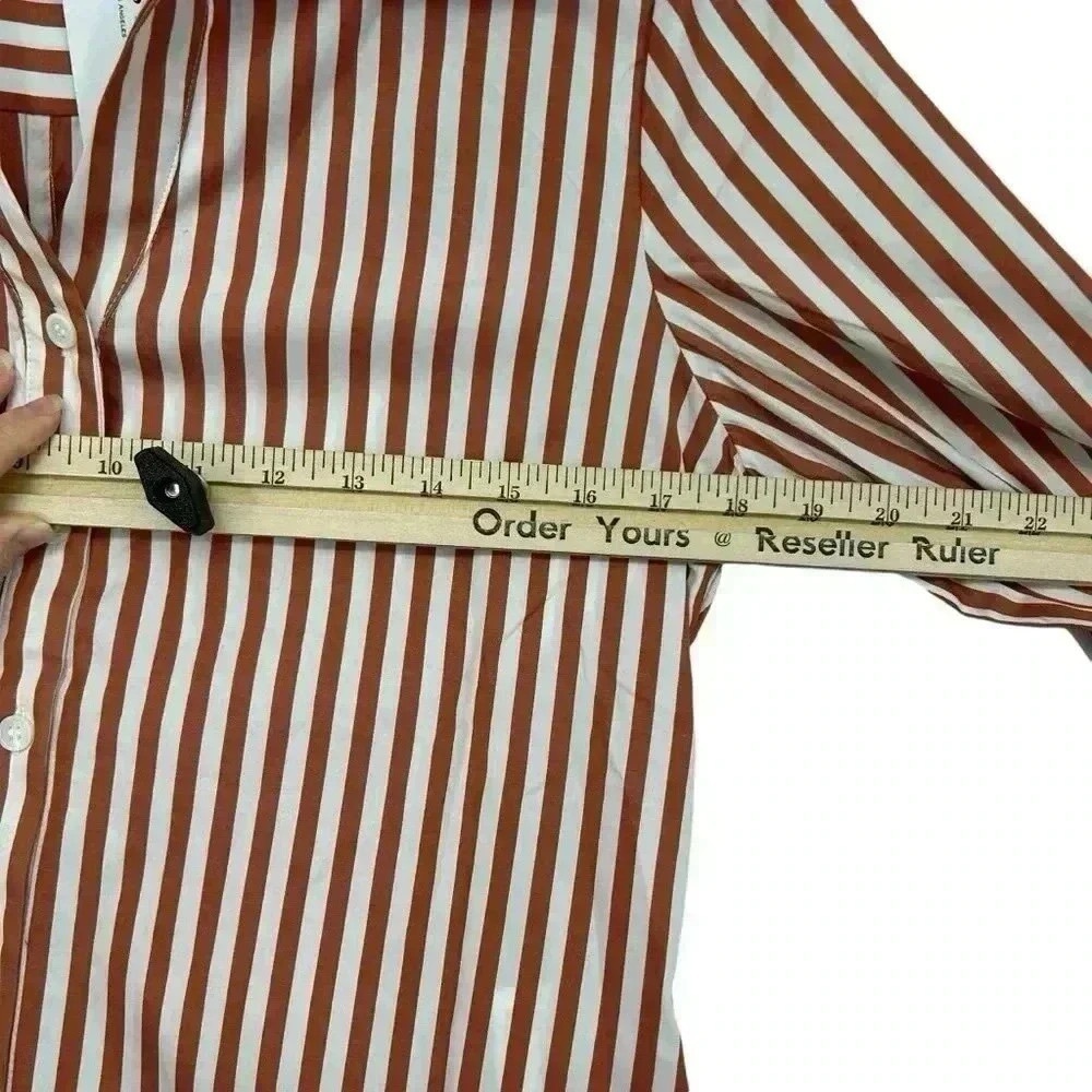 HARSHMAN SHIRT WOMEN’S XS BROWN STRIPED BUTTON DOWN FLARED SLEEVE COTTON NWT - Picture 5 of 13